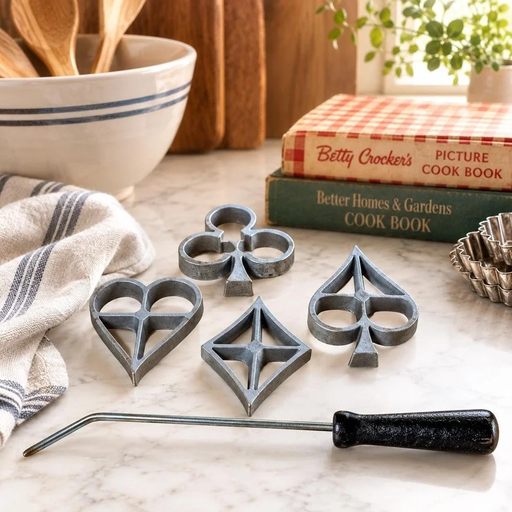 Rosette Iron Set Playing Card Suits Heart Spade Diamond Club Cookie Mold Baking